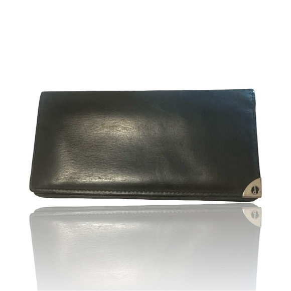 Dunhill Other - Dunhill black leather long wallet coat wallet silver-tone corner accents British